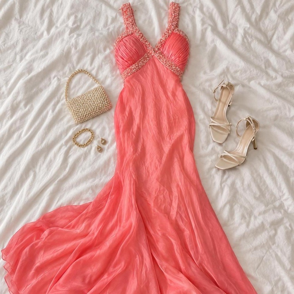Pink fairy prom dress  Y2K beaded romantic open back formal dress